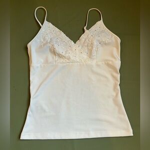 Express Ivory Lace Rhinestone Embellished V-Neck Cami XS Spaghetti Strap